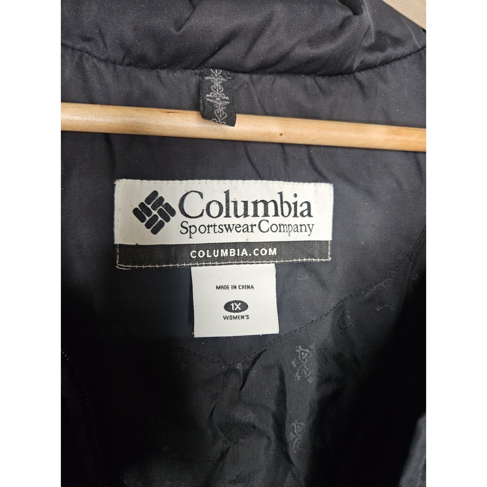 Columbia 1X Black Down Puffer Jacket Hooded Faux Fur Trim Zip Down Gorpcore Cozy - Picture 5 of 16